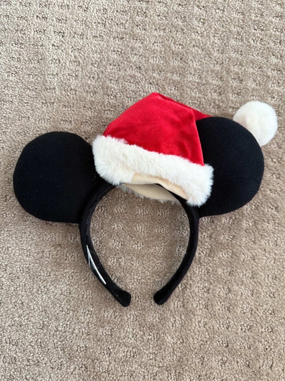 Disney Holiday Mickey Ear Headband with Santa Hat - Black & Red